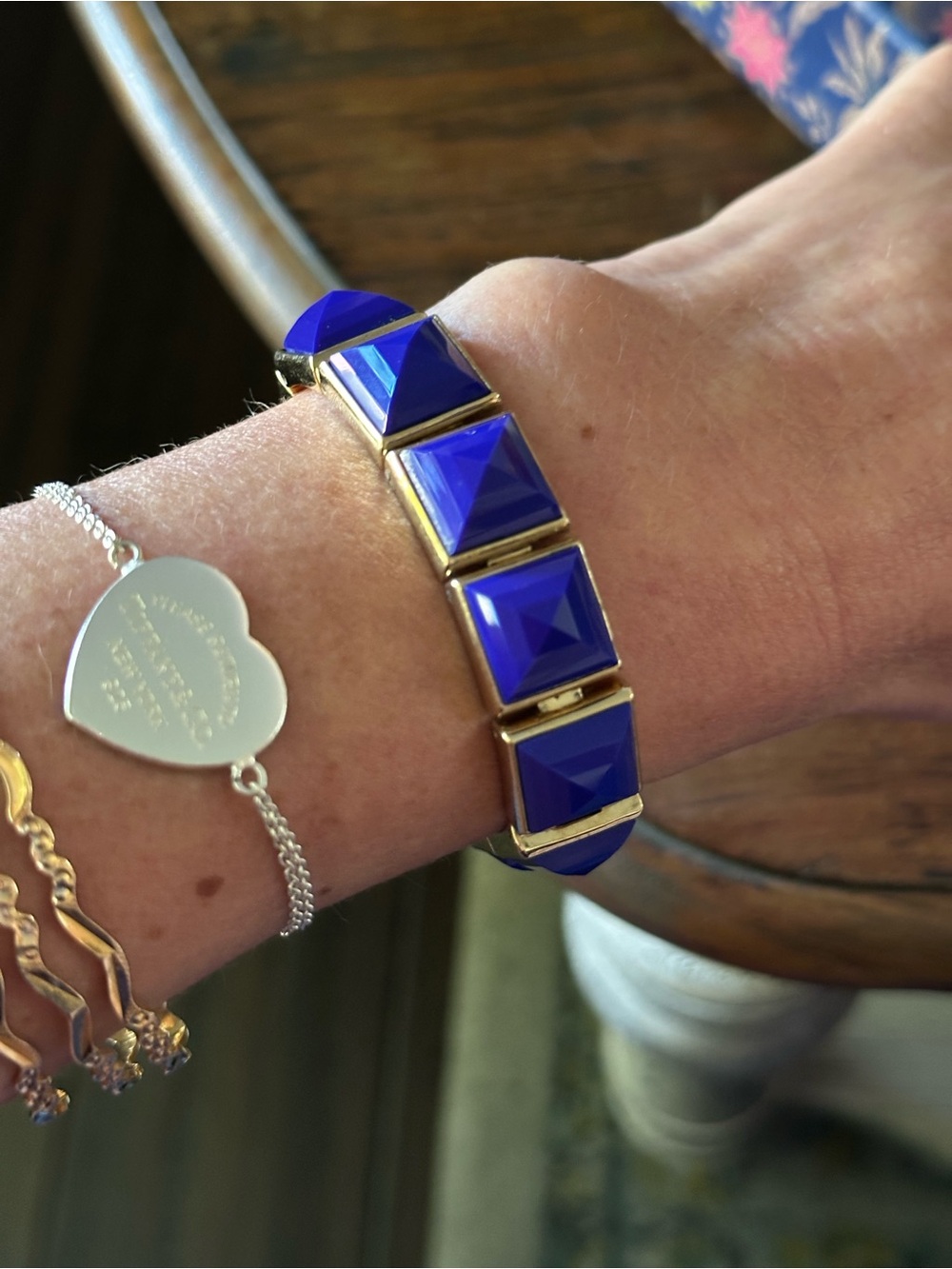 Henri Bendel matching Gold and Blue Earrings & Bracelet - Picture 5 of 15
